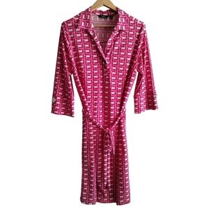 Mll Gabrielle Women's XL Shirt Dress Geometric Print Collar 3/4 Sleeve Belted